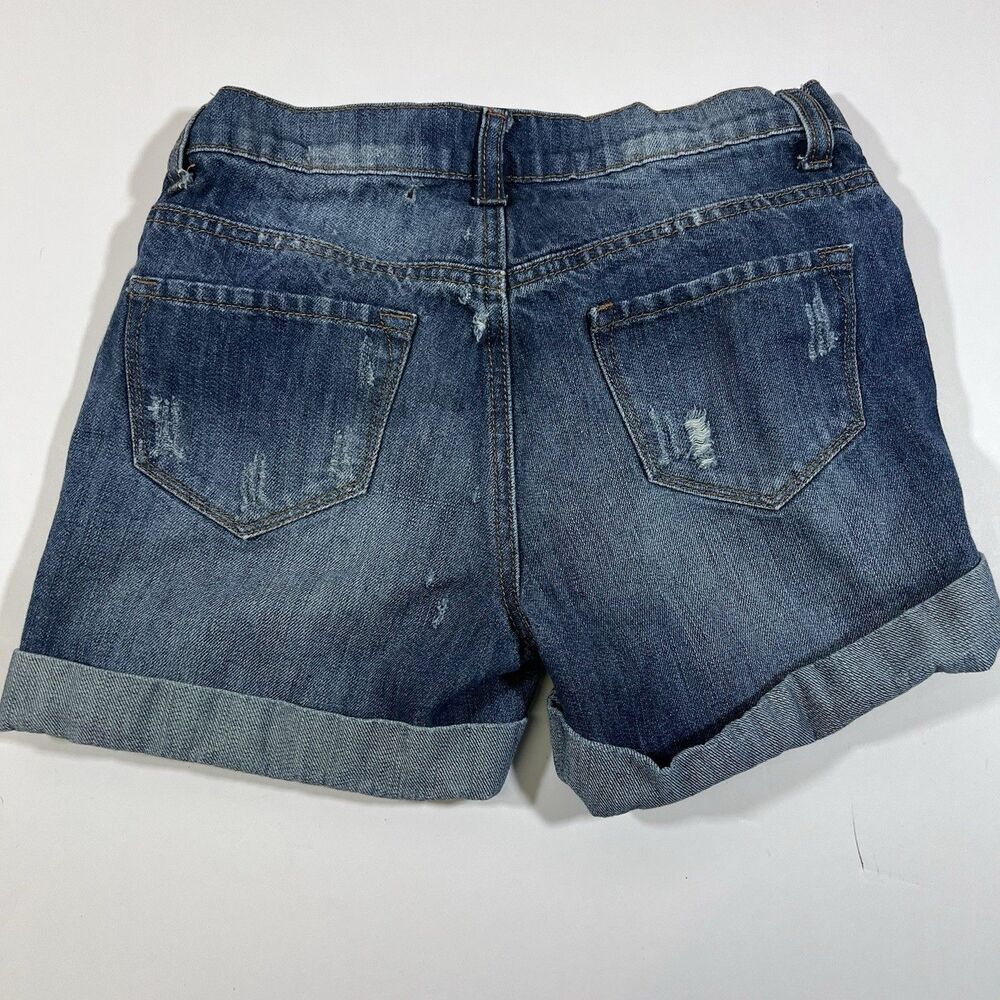 Revolt Distressed Denim Blue Jean Cuff Stretch Jean Shorts Juniors Size 1 - Picture 6 of 6